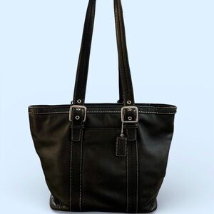 Vintage Coach Black Leather Hampton Tote Bag